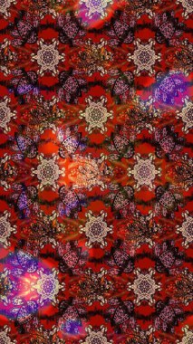 Çiçek desenli raster, kahverengi ve kırmızı çizgi grafik desenli soyut raster arkaplan. Modern stil dokusu.