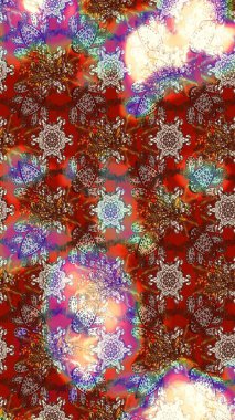 Küçük çiçekli yay deseni çiz. Raster illüstrasyonu. Suluboya tarzında kahverengi ve kırmızı renkler üzerine.