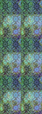 Raster illüstrasyonu. Asya tekstil tarzında. Yeşil ve mavi renkte çiçekler. Raster illüstrasyonu. Kusursuz çiçek deseni.