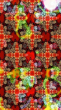 Kırmızı ve bej renkli çiçeklerle çizilmiş çiçek deseni. Suluboya tarzında kırmızı ve bej renkte çiçekler.