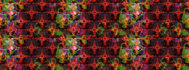 Raster illüstrasyonu. Suluboya çiçekli çiçek deseni. Kahverengi ve siyah renkli güzel tekstil..