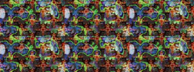 Raster illüstrasyonu. Kumaş, duvar kağıdı ve kağıt üzerine baskı yapmak için gelişen arka plan. Moda arka planında parlak buketler. Eski usul küçük çiçekli şirin bir eskiz deseni..