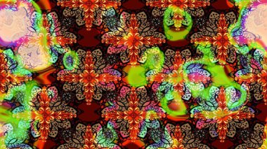 Renkli Bahar Teması eskiz kalıbı. Raster illüstrasyonundaki çiçek desenli çizim. Düz Çiçek Elementleri Tasarımı. Süslü kumaş deseni.