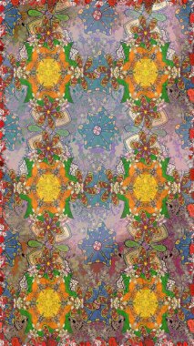 Renkli Bahar Teması eskiz kalıbı. Düz Çiçek Elementleri Tasarımı. Raster..