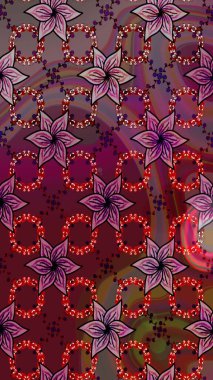 Raster düz çiçek çizim deseni. Hediye ambalaj kağıdı, tebrik kartları, posterler ve pankart tasarımı. Kırmızı renkte çiçekler.