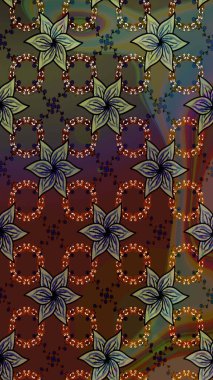 Dallı bahar çiçekleriyle desen, kahverengi renklerle çiçek siluetiyle desen. Raster deseni.