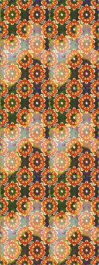 Altın antika ortaçağ dekoratifi, yapraklar ve turuncu renklerde altın desenli süslemeleri olan dikişsiz bir şablon. Kusursuz kraliyet lüksü, altın barok kumaş rengi..