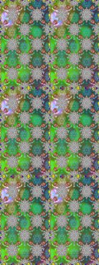 Raster illüstrasyonu. Yeşil ve gri renklerde bahar çiçekleri. Raster deseni. Patlayan çiçekler soyut yerleştirilmiş.