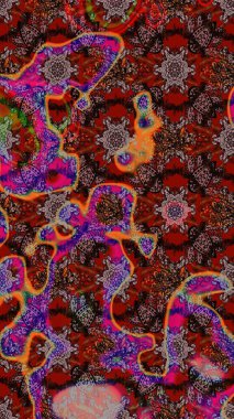 Çizim çiçek deseni duvar kâğıdı olarak kullanılabilir. Kahverengi ve kırmızı renkte çiçekler. Raster illüstrasyonu.