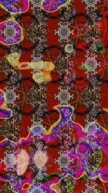 Raster illüstrasyonu. Renkli tekstil tarzında. Suluboya çiçekli çiçek deseni.