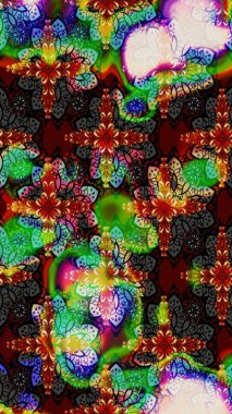 Çizim çiçek deseni duvar kâğıdı olarak kullanılabilir. Raster illüstrasyonu. Yeşil ve siyah renkte çiçekler.