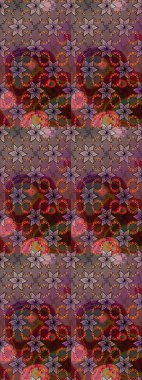 Çiçekli karalama şeklinde Raster çiçek deseni. Kahverengi renkte yaz çiçekleri. Raster illüstrasyonu.