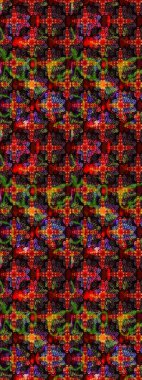 Renkli Bahar Teması eskiz kalıbı. Raster illüstrasyonu. Siyah ve kırmızı renkte çiçekler. Asya tekstil tarzında. Çiçek desenli çizim. Düz Çiçek Elementleri Tasarımı.