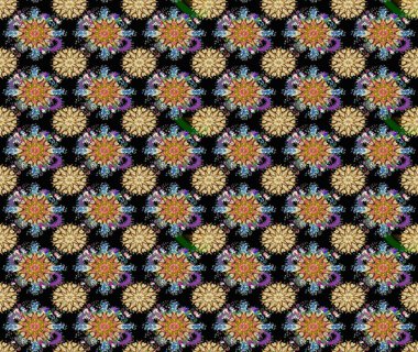 Siyah renkli bitkilerden oluşan parlak çiçekli çizim deseni.