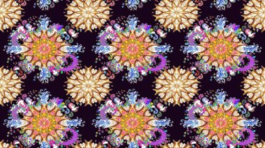 Raster illüstrasyonundaki çiçek desenli çizim. Siyah renklerde. Güzel kumaş deseni. Raster illüstrasyonu.