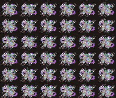 Kumaş, duvar kağıdı ve kağıt üzerine baskı yapmak için gelişen arka plan. Moda arka planında parlak buketler. Eski usul küçük çiçekli şirin bir eskiz deseni. Raster illüstrasyonu.