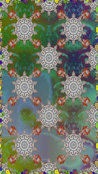 Küçük çiçekteki sevimli çiçek deseni. Yeşil renkli çiçekler. Raster illüstrasyonu.