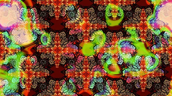 Renkli Bahar Teması eskiz kalıbı. Raster illüstrasyonundaki çiçek desenli çizim. Düz Çiçek Elementleri Tasarımı. Süslü kumaş deseni.