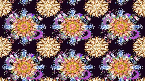 Raster illüstrasyonundaki çiçek desenli çizim. Siyah renklerde. Güzel kumaş deseni. Raster illüstrasyonu.