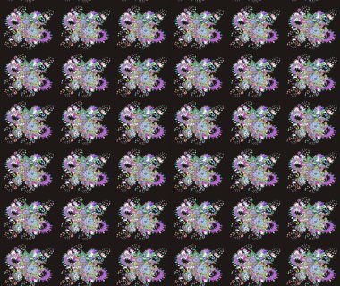 Kumaş, duvar kağıdı ve kağıt üzerine baskı yapmak için gelişen arka plan. Moda arka planında parlak buketler. Eski usul küçük çiçekli şirin bir eskiz deseni. Raster illüstrasyonu.