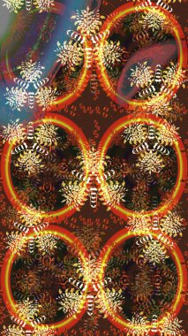 Raster illüstrasyonu. Kahverengi renkli Asya tekstili. Çiçek desenini çiz.