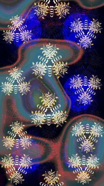 Yaprak ve çiçeklerin suluboya resimleri, mavi ve siyah renklerde kusursuz desenler. Yumuşak, bahar çiçekleri mavi ve siyah renklerde. Raster illüstrasyonu.