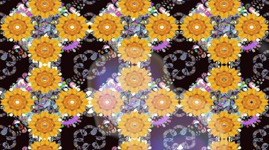 Düz Çiçek Elementleri Tasarımı. Sarı renkli çiçekler. Raster illüstrasyonundaki çiçek desenli çizim. Renkli Bahar Teması çizim şablonu.