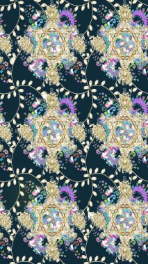 Yapraklı çizim şekli. Davetiye ve kartpostal tasarımı için dekoratif çiçek unsurları. Poster ya da kapak için arka plan. Şirin, zarif çiçekler Raster illüstrasyonu. Tekstil için figür.