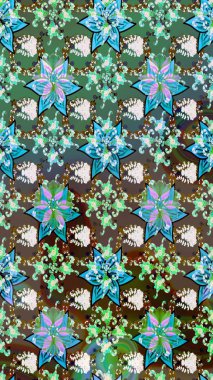 Yeşil renkli çiçekler. Raster illüstrasyonundaki çiçek desenli çizim. Renkli Yaz Temalı eskiz kalıbı. Düz Çiçek Elementleri Tasarımı.