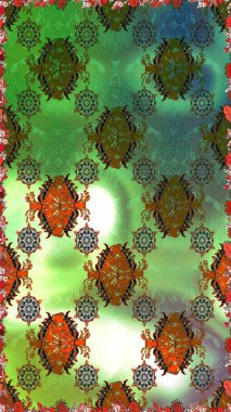 Yeşil ve kahverengi renkli çiçekler. Raster illüstrasyonu. Kusursuz çiçek deseni duvar kağıdı için kullanılabilir.