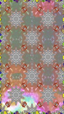 Floral seamless pattern background. Flowers on gray and beige colors. Colour Spring Theme seamless pattern Background. Flat Flower Elements Design Raster illustration.