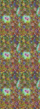 Raster illüstrasyonu. Kumaş, duvar kağıdı ve kağıt üzerine baskı yapmak için gelişen arka plan. Sevimli, pürüzsüz desenli, küçük çiçekli, klasik tarzda. Moda arka planında parlak buketler.