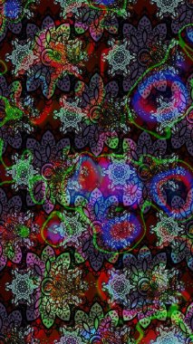 Çiçek deseni. Düz Çiçek Elementleri Tasarımı. Raster illüstrasyonu. Chichi 'nin kumaş kalıbını çiz. Renkli Bahar Teması çizim şablonu.