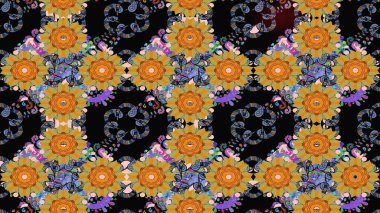 Modaya uygun kumaş deseni. Sevimli çiçek raster deseni. Düz Çiçek Elementleri Tasarımı. Renkli Yaz Teması çizim şablonu.