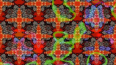 Halk tarzı. Parlak renkli çiçekli ve kırmızı yapraklı harika bir çiçek deseni. Modern çiçek arkaplanı. Moda baskıları için zarif bir şablon.