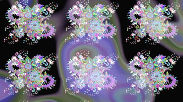 Siyah renkli bitkilerden oluşan parlak çiçekli çizim deseni.