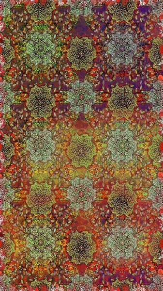 Çiçeksiz desenli arka plan. Gömlek baskısı için çiçek boyası. Kahverengi ve yeşil renkte çiçekler.