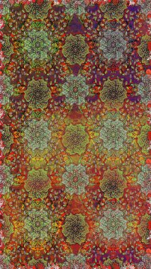 Çiçeksiz desenli arka plan. Gömlek baskısı için çiçek boyası. Kahverengi ve yeşil renkte çiçekler.