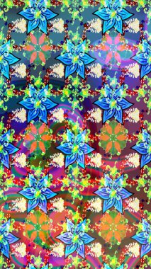 Mavi renkli çiçekler. Renkli Yaz Temalı eskiz kalıbı. Sevimli çiçek raster deseni. Düz Çiçek Elementleri Tasarımı.