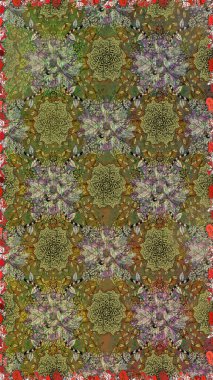 Raster illüstrasyonunda kusursuz çiçek deseni. Kahverengi ve yeşil renkte çiçekler.