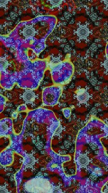 Tropik çiçek desenleri. Raster illüstrasyonu. Mavi ve kahverengi renkte çiçekler.