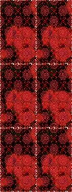 Çok renkli ve siyah küçük çiçekler ve kırmızı ve siyah renkli komik böcekler, raster desen, illüstrasyon.