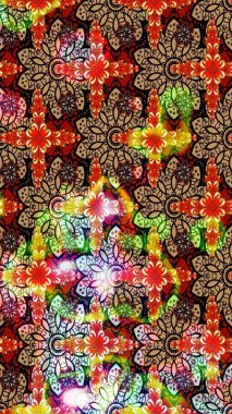 Kırmızı ve siyah renkte etnik çiçeklerle süslenmiş zarif bir eskiz şekli. Asya Tekstil 'inde Raster Çiçek İllüstrasyonu.