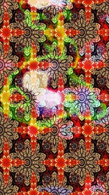 Arkaplan dokusu, duvar kağıdı, bej ve kırmızı renkli çiçek teması. Soyut etnik raster çizim kalıbı. Kabile sanatı boho baskısı, klasik çiçek arkaplanı.