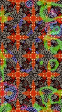 Asya tekstil tarzında. Renkli Bahar Teması eskiz kalıbı. Çiçek desenli çizim. Bej ve kahverengi renkli çiçekler. Raster illüstrasyonu. Düz Çiçek Elementleri Tasarımı.