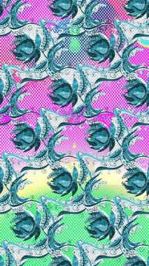 Raster illüstrasyonunda el çiçeği deseni. Düz Çiçek Elementleri Tasarımı. Süslü kumaş deseni. Renkli Bahar Teması el yapısı Arkaplanı.