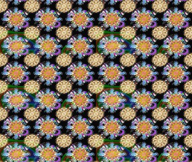 Siyah ve kahverengi renklerde. Raster illüstrasyonu. Raster deseni. Soyut çiçek desensiz arkaplan. Küçük çiçekte sevimli çiçek deseni var..