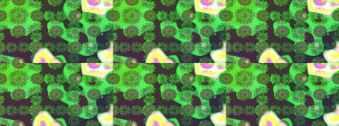 Çizim çiçek deseni duvar kâğıdı olarak kullanılabilir. Yeşil renkli çiçekler. Raster illüstrasyonu.