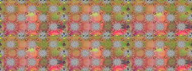 Kusursuz bir arka plan modeli. Raster - stok. Yapraklı çiçekler ve kır ve pembe renkli papatya çiçekleri..