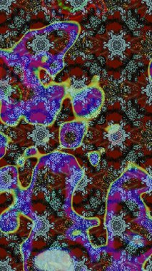 Tropik çiçek desenleri. Raster illüstrasyonu. Mavi ve kahverengi renkte çiçekler.